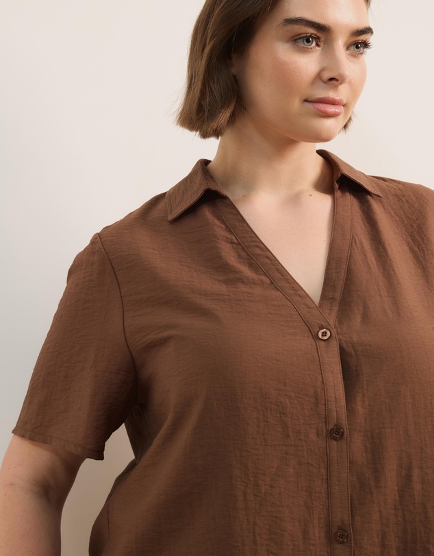 Atmos&Here Curvy - Josie Linen Blend Short Sleeve Shirt