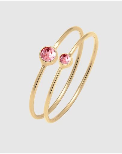 Elli Jewelry - Ring Set Crystal 925 Sterling Silver Gold-Plated