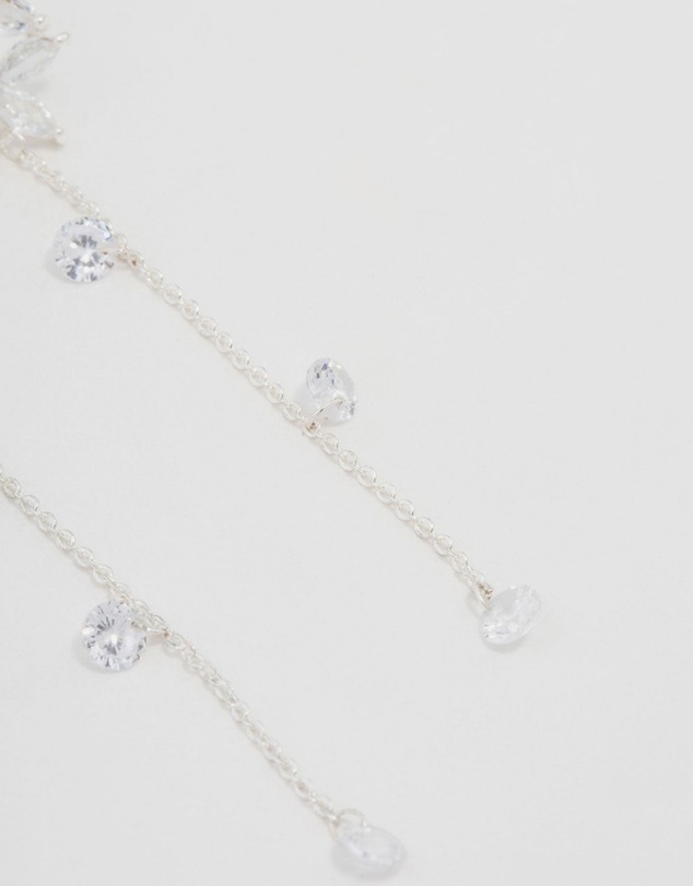 Lovisa - Silver Plated Cubic Zirconia Flower Station Drop Earrings