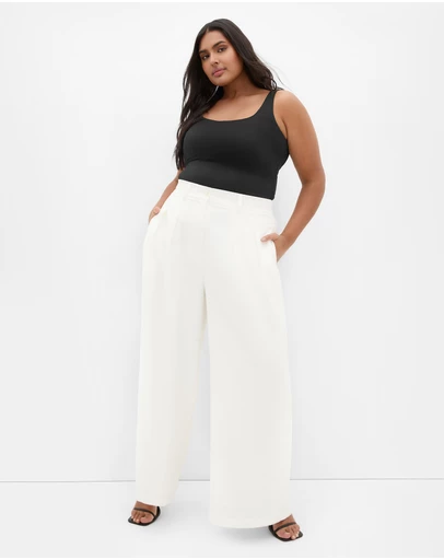 City Chic - Plus size Abbie Fully Lined Wide Leg Pant - ivory
