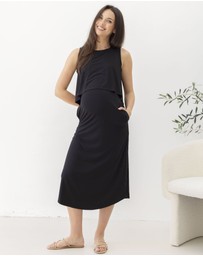 Angel Maternity - Manon Maternity & Breastfeeding Midi Dress in Black
