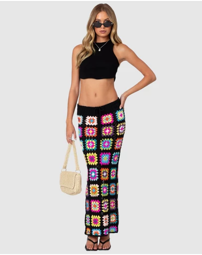 EDIKTED - Patchwork Crochet Maxi Skirt