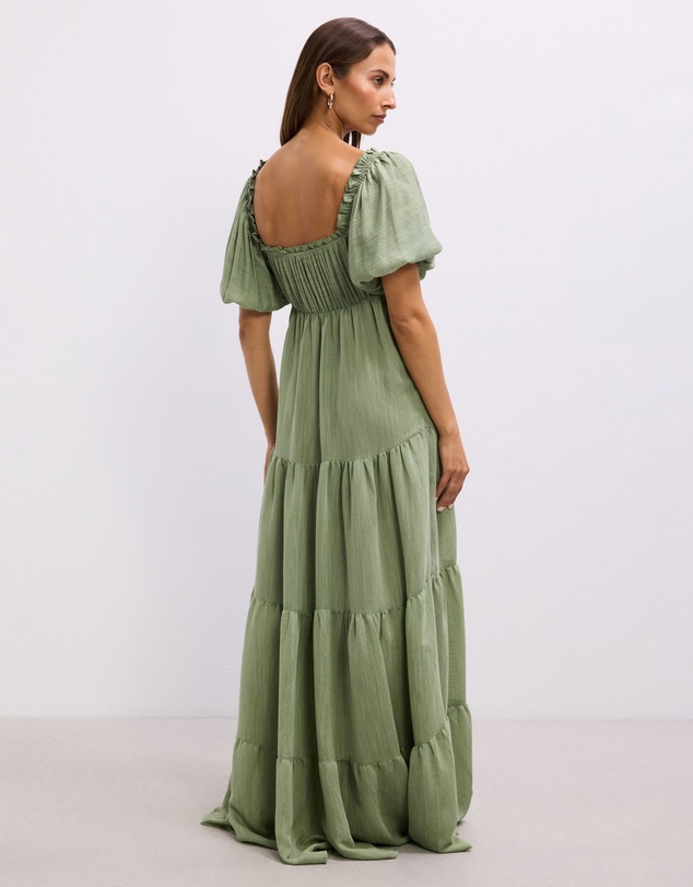 The Fated - Empire Waist Puff Sleeve Tiered Maxi Dress