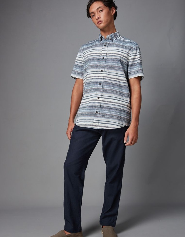NEXT - Linen Blend Horizontal Stripe Short Sleeve Shirt
