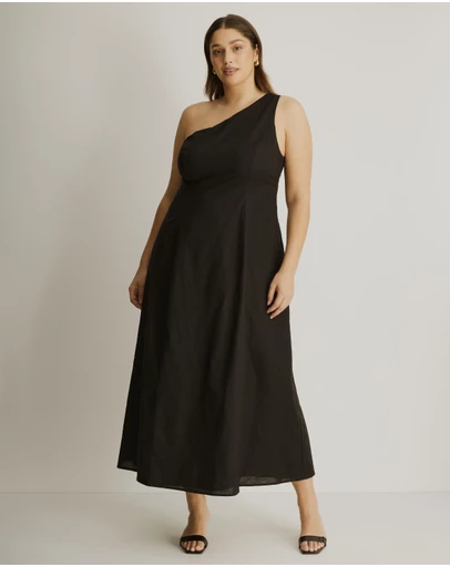 Atmos&Here Curvy - Oralie One Shoulder Linen Blend Midi Dress