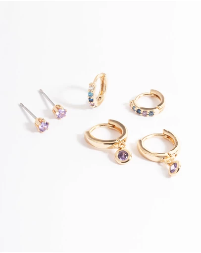 Lovisa - Gold Lilac Stud & Huggie Earrings Pack