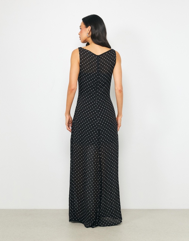 AERE - Cora Boatneck Polka Dot Maxi Dress