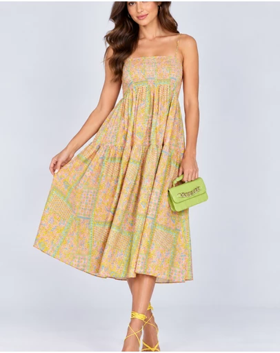 Glamorous - Paisley Smocked Tiered Midi Dress