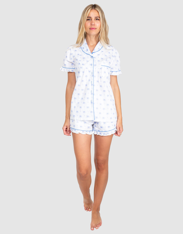 Sant And Abel - Women's Blue Palm Tree Short PJ Set