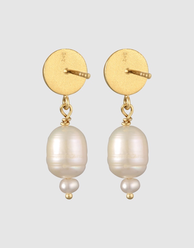 Elli Jewelry - Baroque Pearl Coin Drop Earrings in Gold-Plated 925 Silver