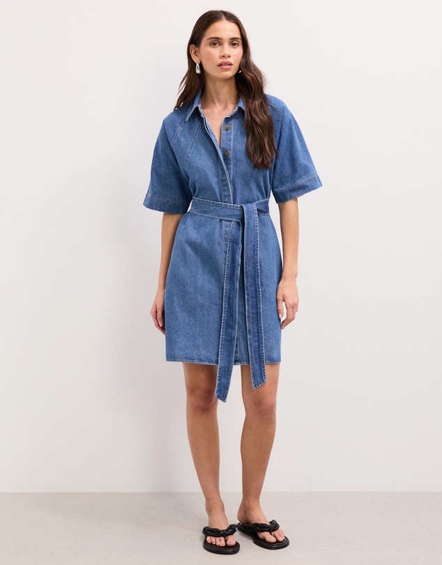 The Fated - Twila Chambray Mini Shirt Dress