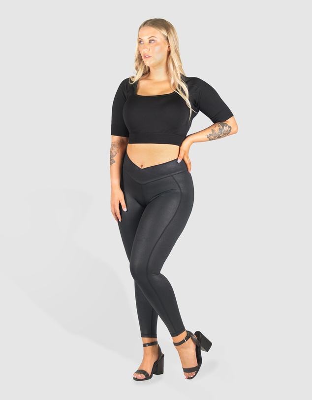 B Free Intimate Apparel - V-Waist Faux Leather Booty Sculpting Leggings