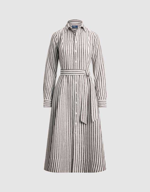 Polo Ralph Lauren - Belted Striped Linen A-Line Shirtdress