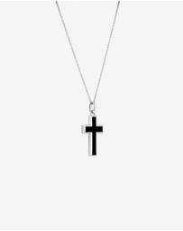 Michael Hill - Onyx Cross Pendant in Silver with 65cm Cable Chain