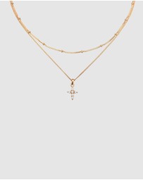 Elli Jewelry - Necklace Choker Layer Cross Pendant with Zirconia in 925 Sterling Silver Gold Plated