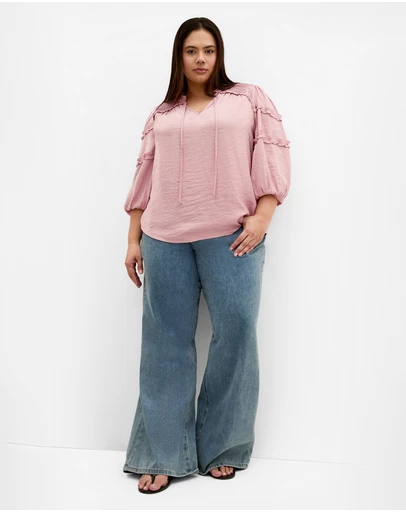 City Chic - Plus size Drama Queen Elbow Sleeve Shirt - dusty pink