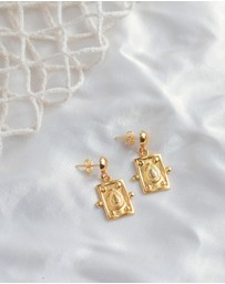 Ottoman Hands - Tyche Engraved Gold Drop Stud Earrings