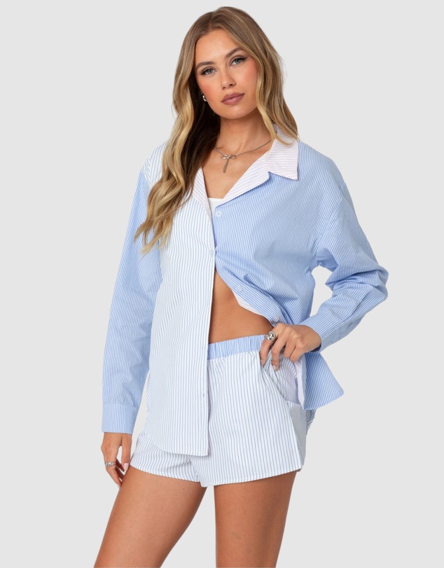 EDIKTED - Oaklie Mix Striped Button Up Shirt