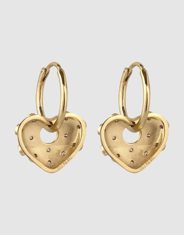 Elli Jewelry - Crystal Heart Charm Hoop Earrings in Gold-Plated 925 Silver