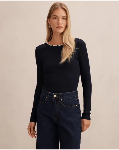 Forever New - Rebecca Scallop Long Sleeves Top