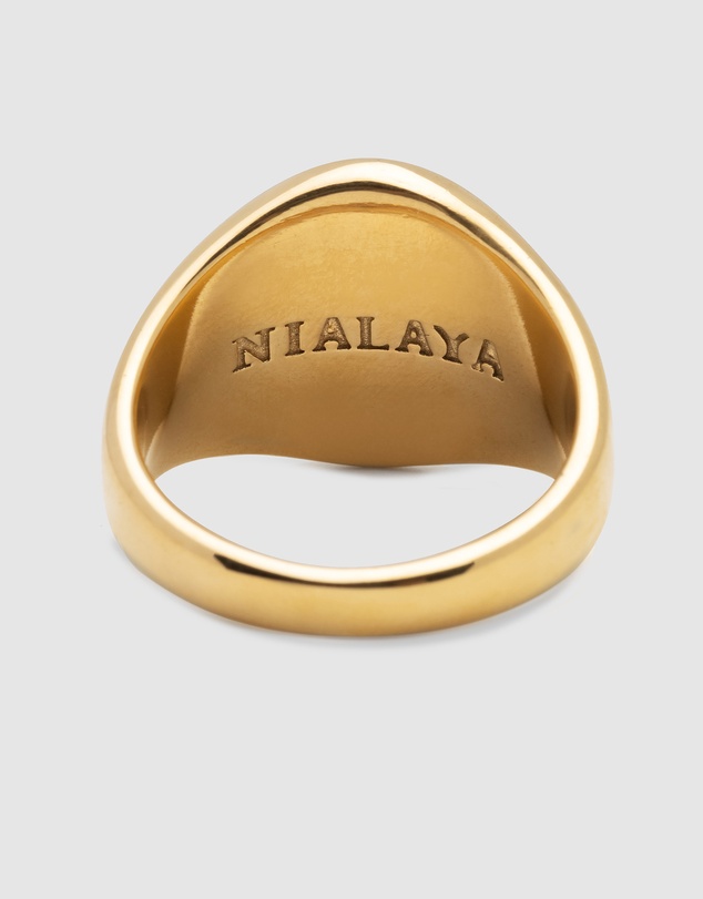 Nialaya Jewellery - Men's Stainless Steel Lion Crest Ring with Gold Plating