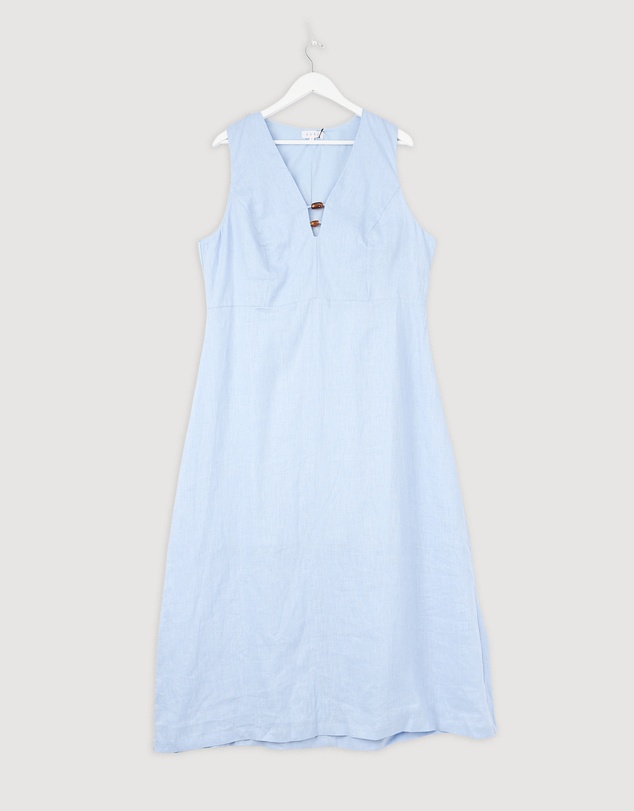 Revibe - Repaired AERE Cari Bead Detail Linen Midi Dress - AU 18