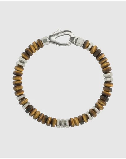 GUESS - GUESS Mens Yellow Tiger Eye Stones 6mm Exagonal Beads Bracelet