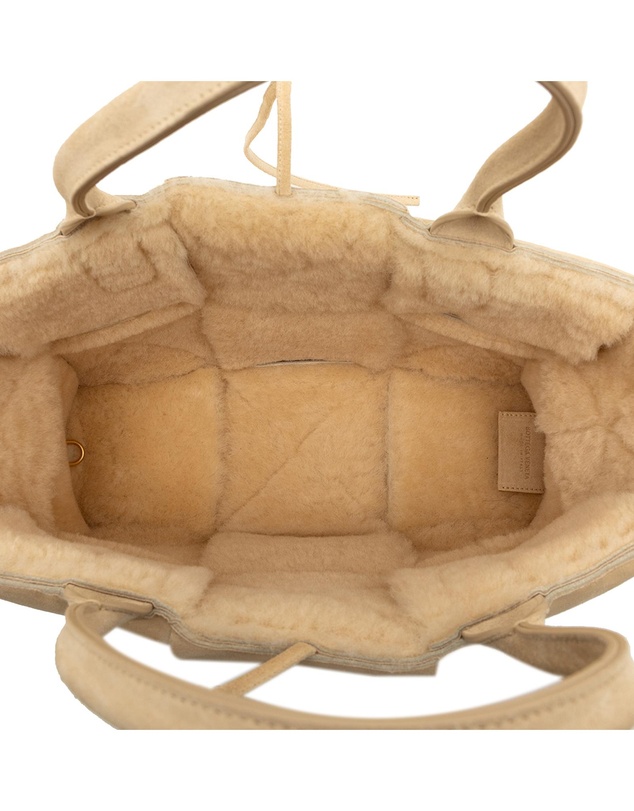 Pre-Loved by Azura Reborn - Pre-Loved Small Suede and Shearling Maxi Intrecciato Arco Tote