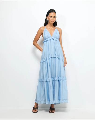 AERE - Ivara V-Neck Tiered Maxi Dress