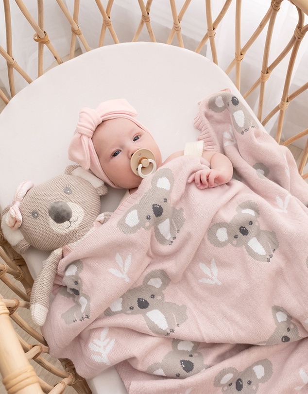 Living Textiles - Australiana Jacquard Blanket - Koala/Blush