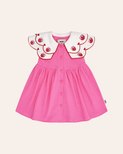 Huxbaby - Berry Sweet Seersucker Emb Collar Dress - ICONIC EXCLUSIVE - Babies-Teens