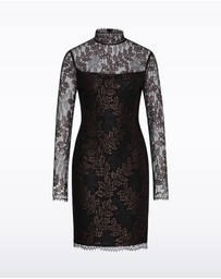 Carla Zampatti - Black Metallic Lace Long Sleeved Short Dress