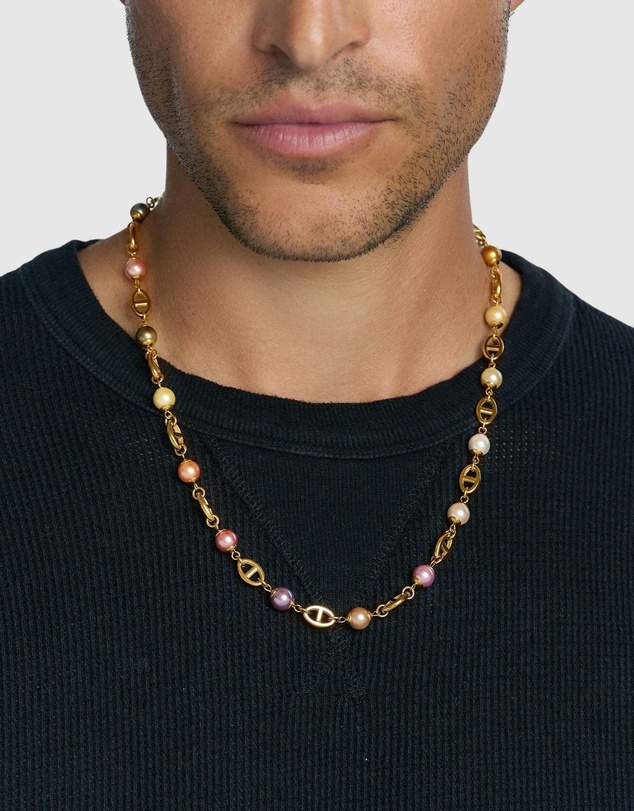 Nialaya Jewellery - Men's Gold Mariner Chain with Multicolored Pearls