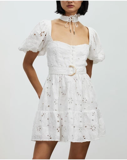 Asilio - Tiered Puff Sleeve Broderie Mini Dress