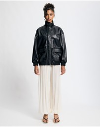 Lover - Byron Oversized 100% Leather Funnel Neck Bomber Jacket
