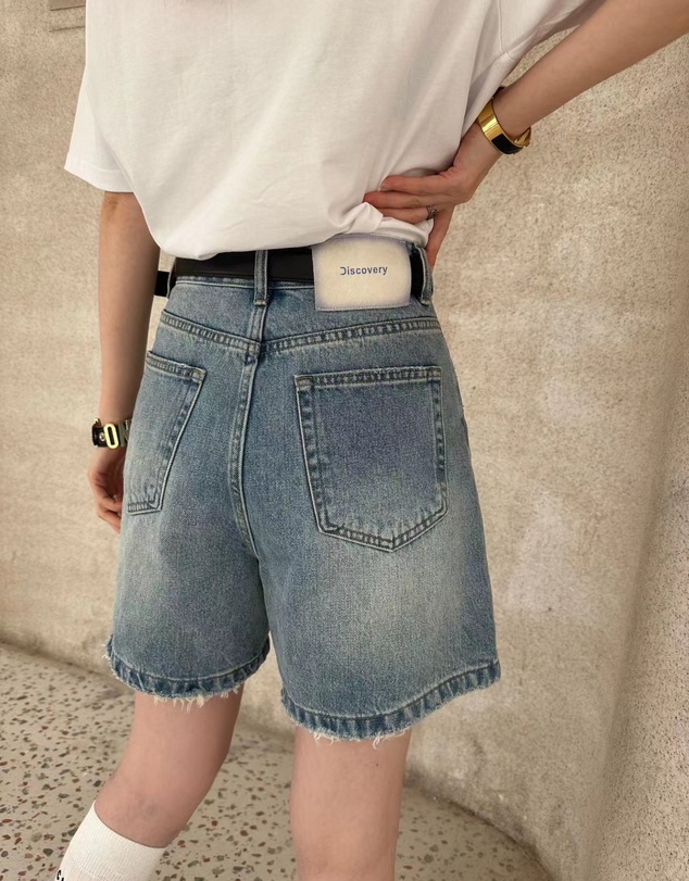 Glamorous - High-rise straight-leg raw-trimmed denim shorts
