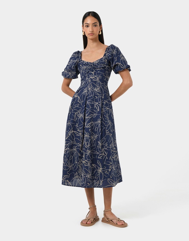 Forcast - Leen Puff Sleeve Midi Dress