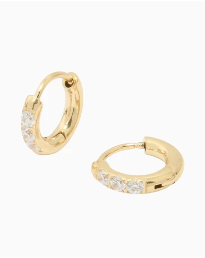 Lovisa - Waterproof Gold Plated Stainless Steel Cubic Zirconia Huggie Earrings 10 MM