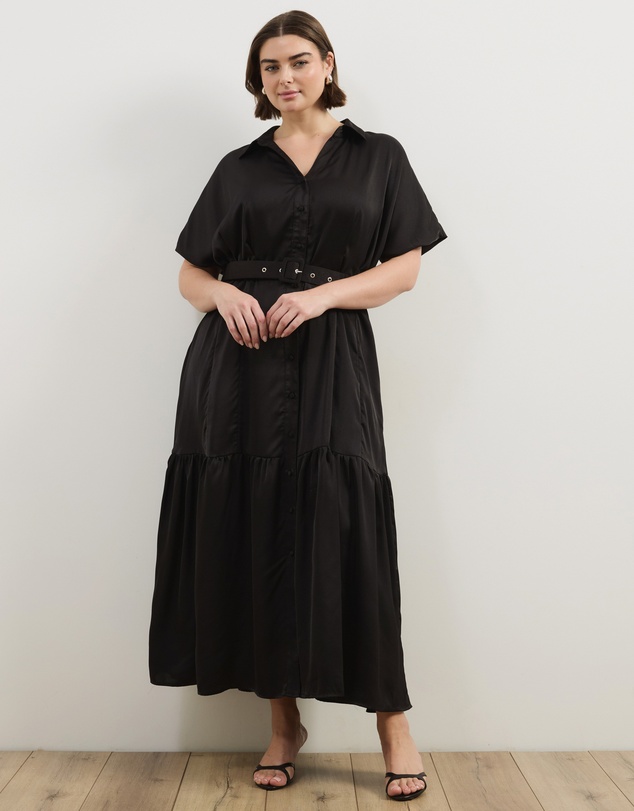Atmos&Here Curvy - Margot Satin Short Sleeve Midi Dress
