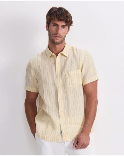 Sportscraft - Stripe Short Sleeve Linen Shirt