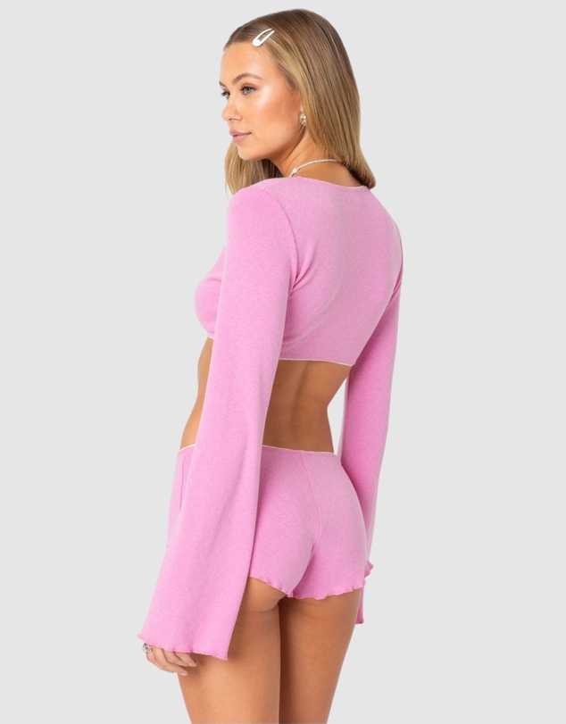 EDIKTED - Cherrie Tie Front Pointelle Top