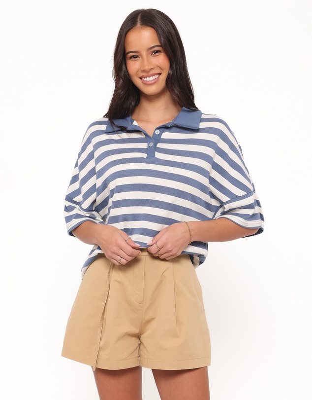 Petal & Pup - Sophia Short Sleeve Rugby Top - Blue/White Stripe