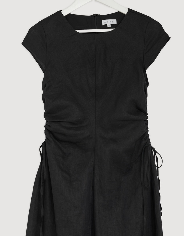 Revibe - Repaired AERE Lucia Ruched Linen Midi Dress - AU 10
