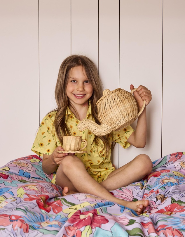 Kip&Co - Sunflower Delight Kids Organic Cotton Short Sleeve Shirt and Shorts Pyjama Set