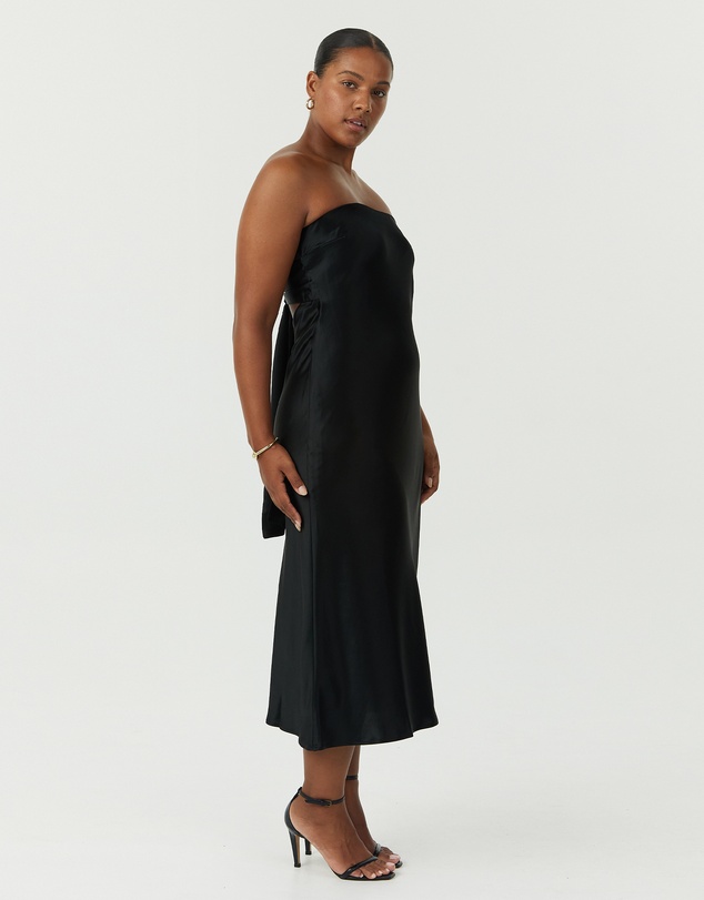 Third Form - Satin Tie Back Strapless Midi Dress