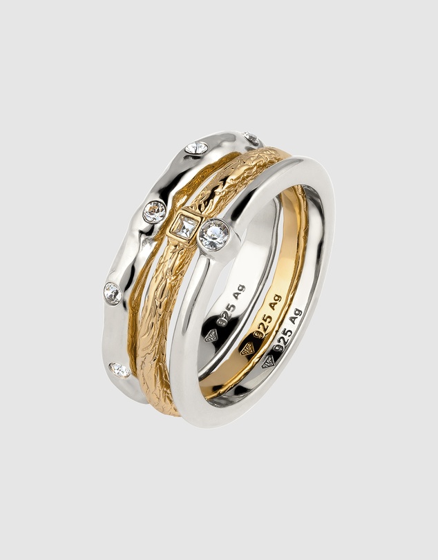 Elli Jewelry - Ring Set of 3 Bicolor Crystal 925 Sterling Silver