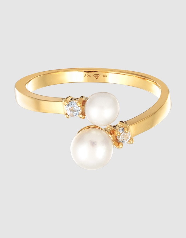 Elli Jewelry - Ring Wrap Open Classic with Freshwater Pearls in 925 Sterling Silver Gold Plated