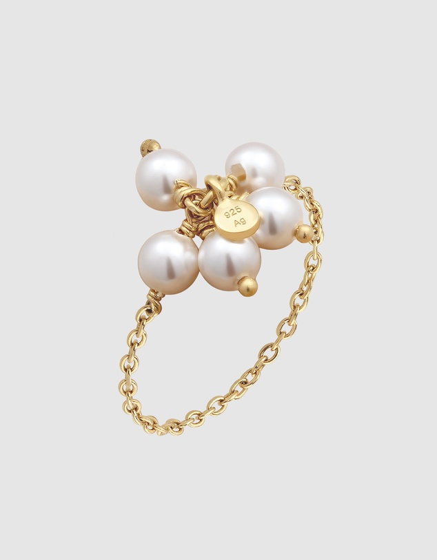 Elli Jewelry - Ring Pearl Flower Everyday 925 Sterling Silver Gold-Plated