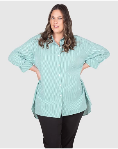 Love Your Wardrobe - Leah Stripe Curved Hem Over Shirt