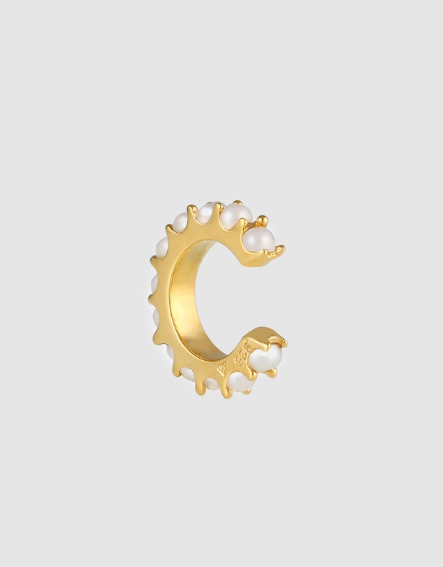 Elli Jewelry -  Earrings Single Earcuff with Pearls in 925 Sterling Silver Gold Plated